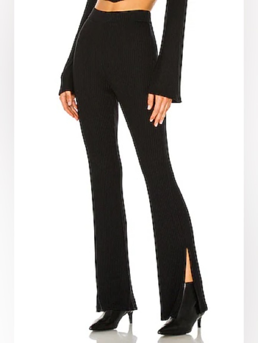 Michael Costello x Revolve Elizabeth Pants XS Black Rib Knit Flare Slit